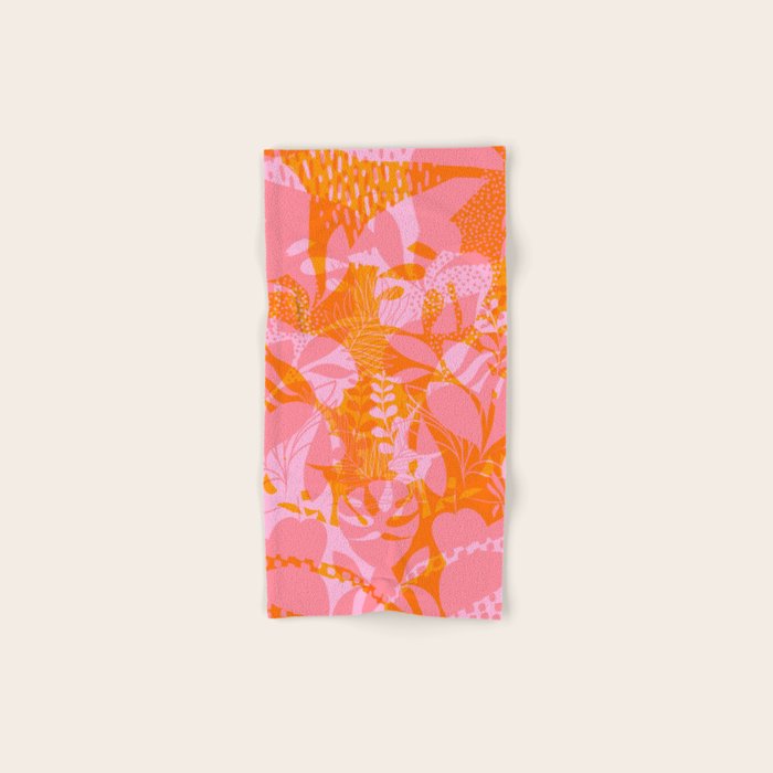 Tropical Jungle Pattern - Orange & pink Bath Towel Gallery Image 1