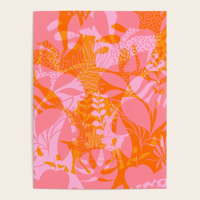 Tropical Jungle Pattern - Orange & pink Poster Gallery Image 4
