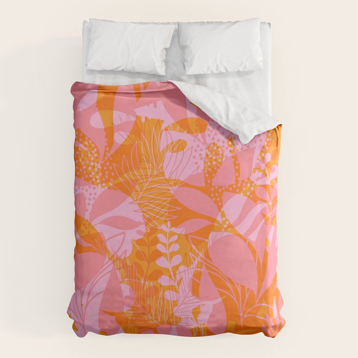 Tropical Jungle Pattern - Orange & pink Duvet Cover Gallery Image 6