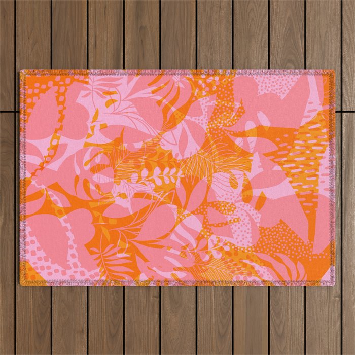 Tropical Jungle Pattern - Orange & pink Outdoor Rug Gallery Image 1