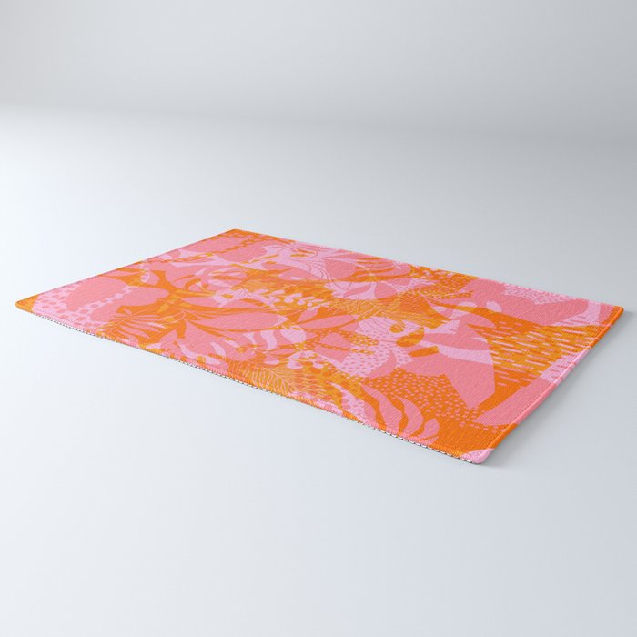 Tropical Jungle Pattern - Orange & pink Rug Gallery Image 3