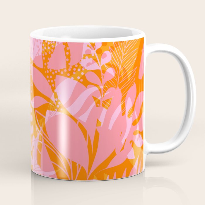 Tropical Jungle Pattern - Orange & pink Coffee Mug Gallery Image 1