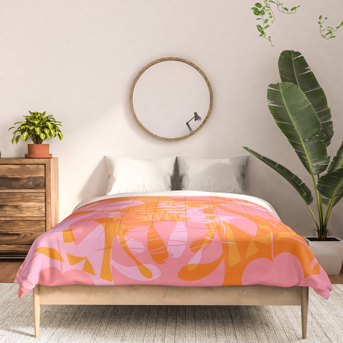 Tropical Jungle Pattern - Orange & pink Comforter Gallery Image 3