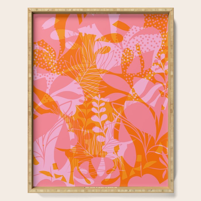 Tropical Jungle Pattern - Orange & pink Serving Tray Gallery Image 1