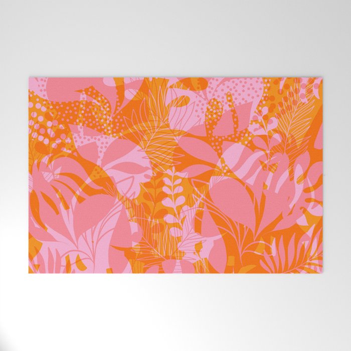 Tropical Jungle Pattern - Orange & pink Welcome Mat Gallery Image 1