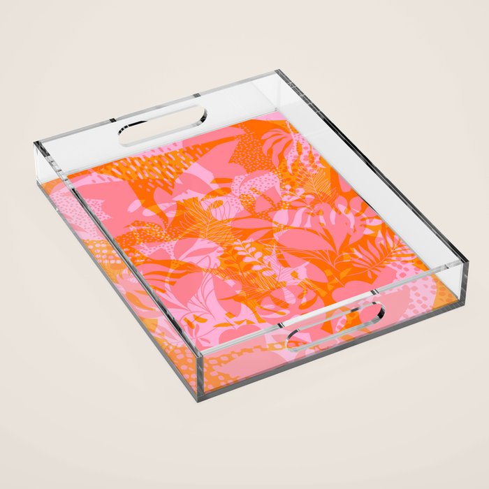 Tropical Jungle Pattern - Orange & pink Acrylic Tray Gallery Image 1