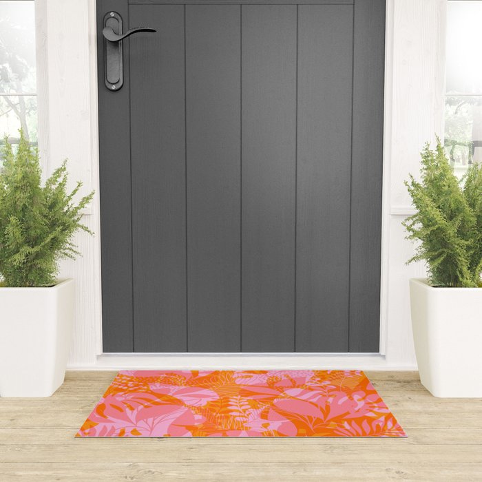 Tropical Jungle Pattern - Orange & pink Welcome Mat Gallery Image 3