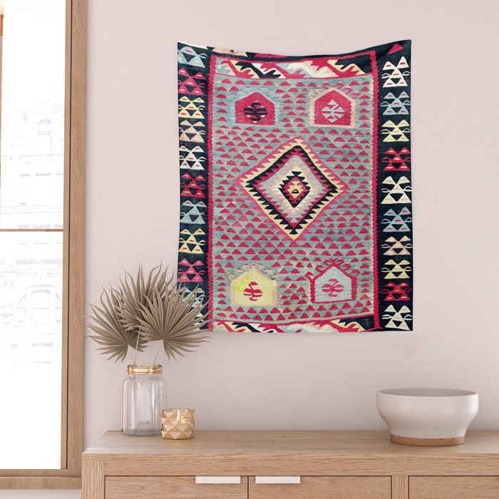 Sarkoy  Antique Bulgarian Kilim Print Wall Tapestry Gallery Image 2