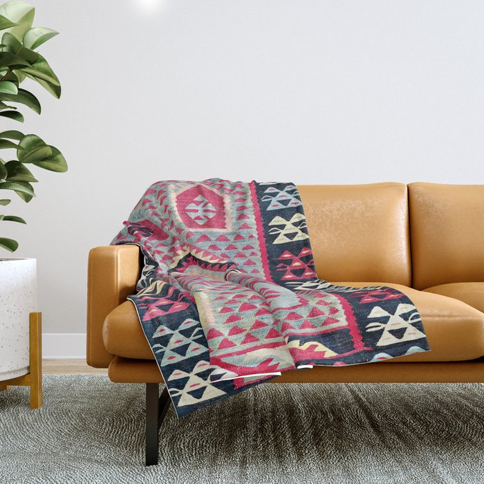 Sarkoy  Antique Bulgarian Kilim Print Throw Blanket Gallery Image 1