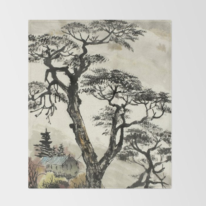 Japanese Mountain Forest Tree Landscape Throw Blanket Gallery Image 2