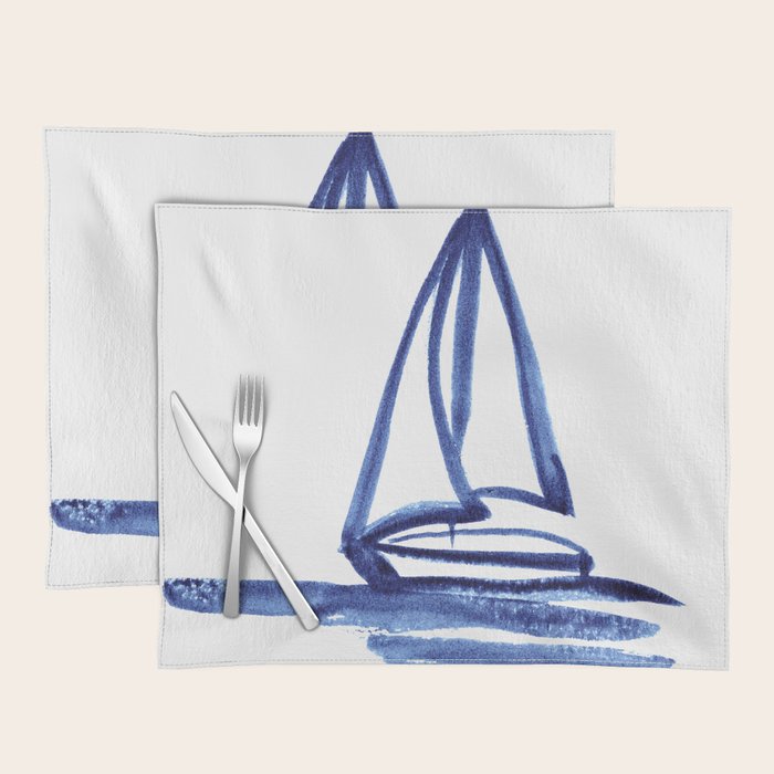Sailboat in Blue Ink (Second in Set of Three) Placemat Gallery Image 1