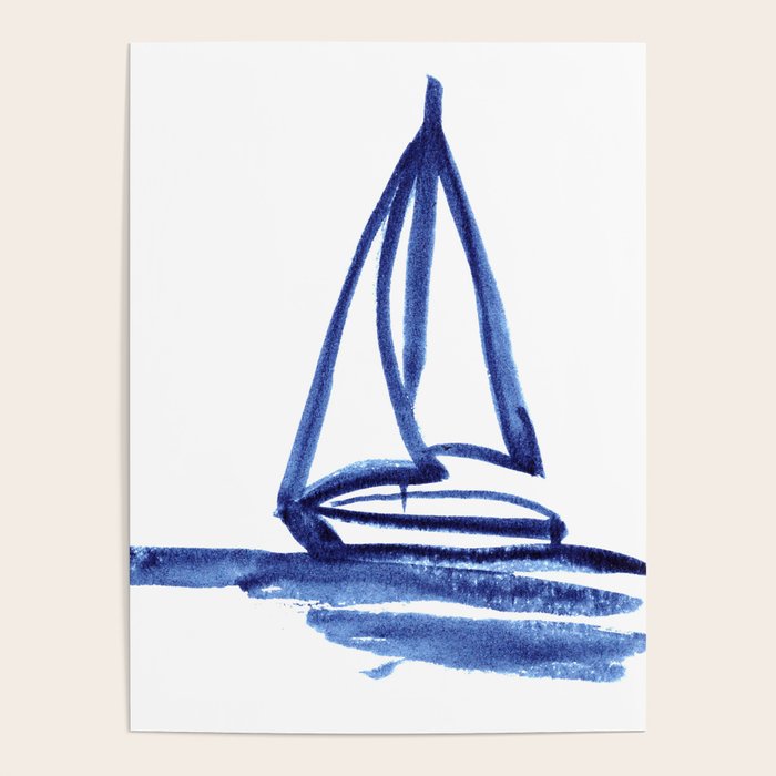 Sailboat in Blue Ink (Second in Set of Three) Poster Gallery Image 4