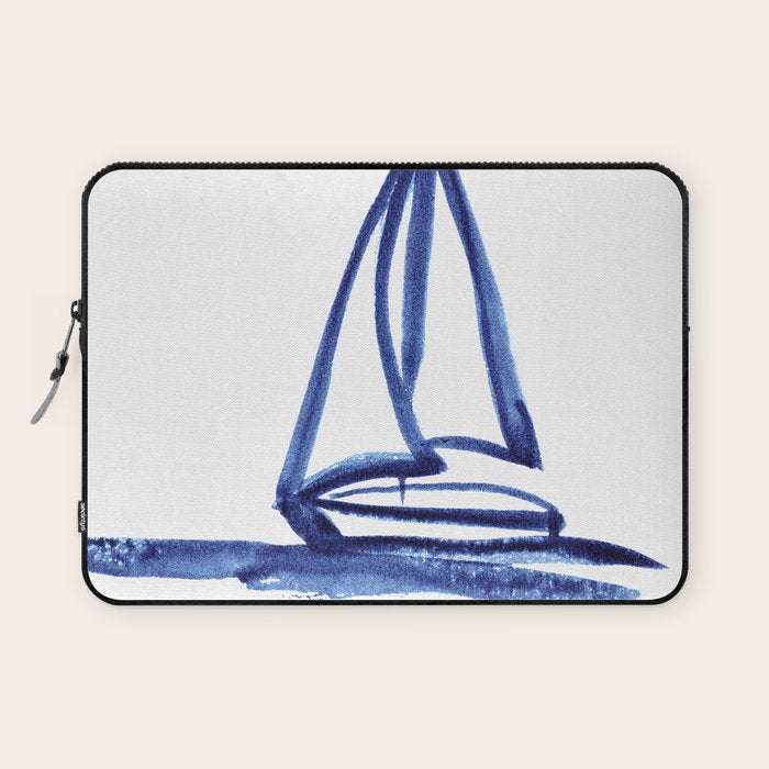 Sailboat in Blue Ink (Second in Set of Three) Laptop Sleeve Gallery Image 1