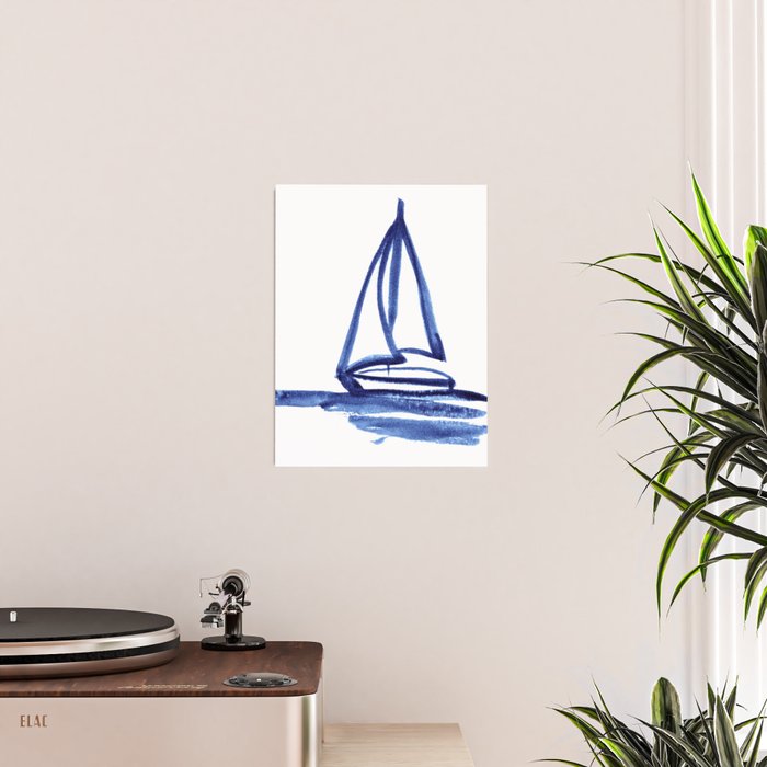 Sailboat in Blue Ink (Second in Set of Three) Poster Gallery Image 2
