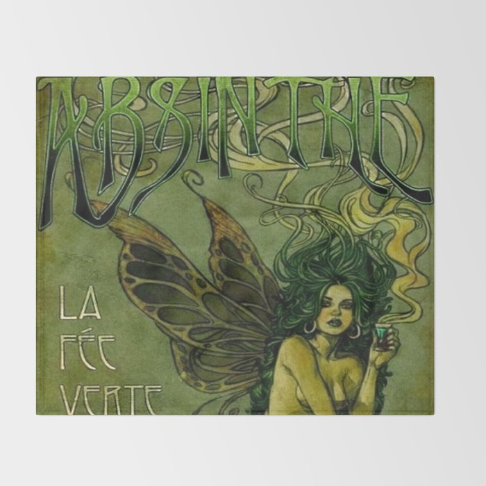 Vintage Parisian Green Fairy Absinthe Alcoholic Aperitif Advertisement Poster Throw Blanket Gallery Image 2