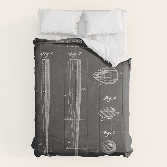 Baseball Bat Patent - Baseball Art - Black Chalkboard Comforter Gallery Image 6