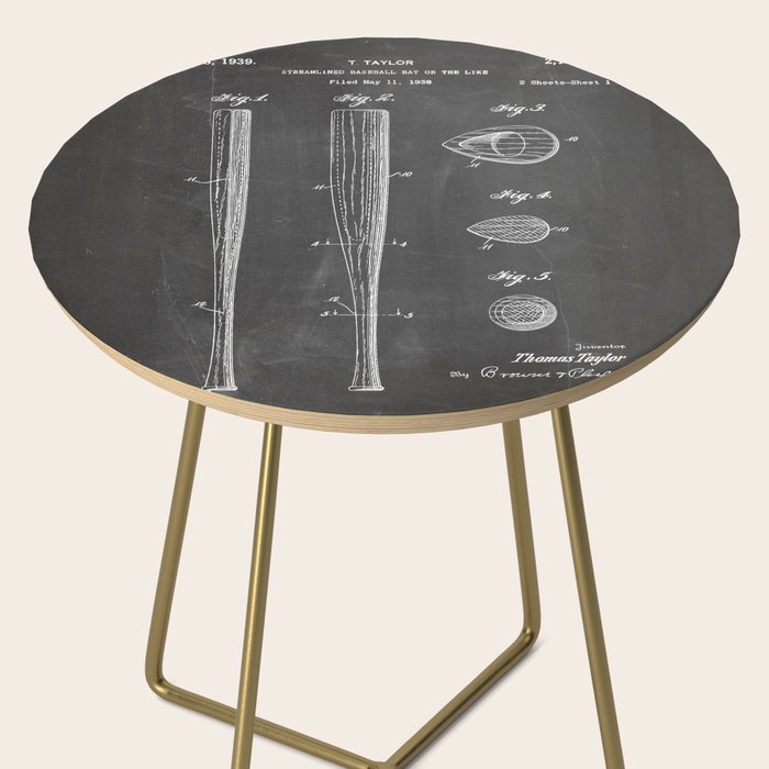Baseball Bat Patent - Baseball Art - Black Chalkboard Side Table Gallery Image 2