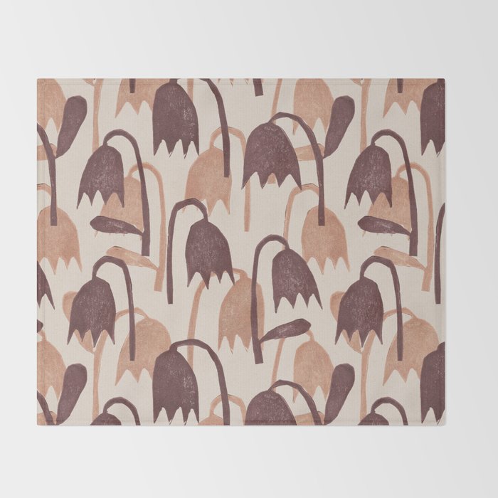 Linocut Tulip Pattern #2 Throw Blanket Gallery Image 2