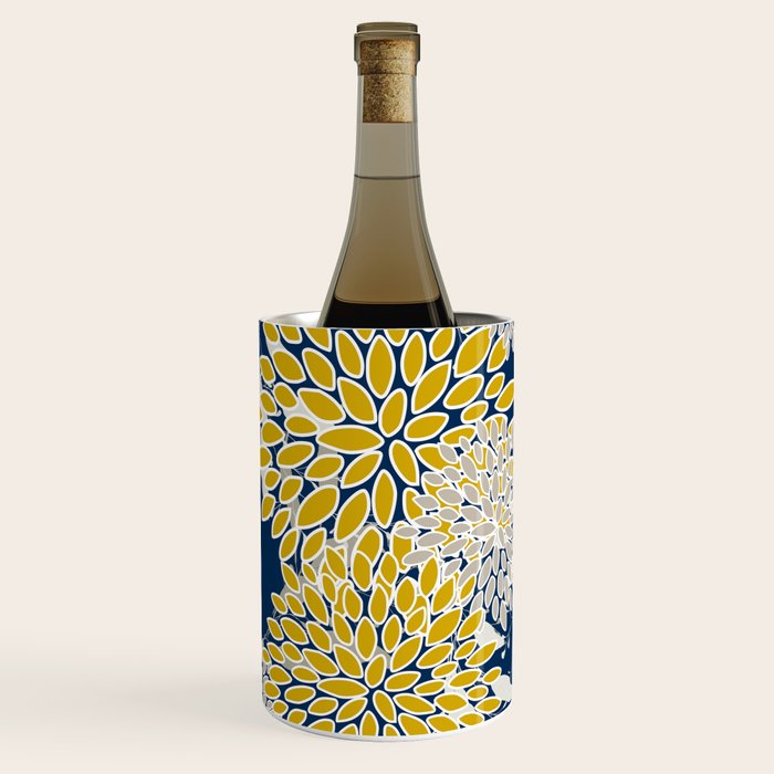 Floral Leaves and Blooms, Navy Blue, Yellow, Beige Wine Chiller Gallery Image 1
