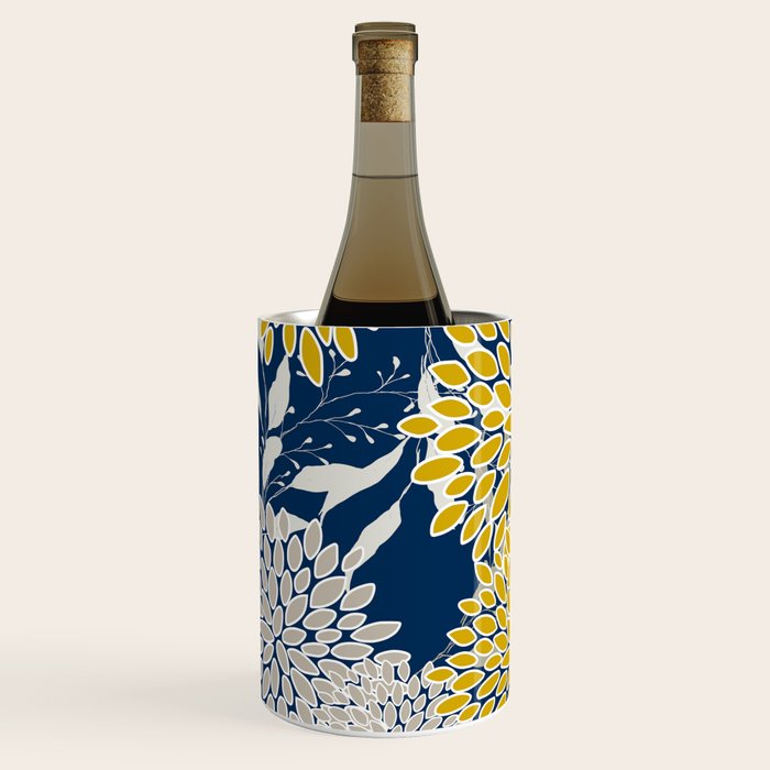 Floral Leaves and Blooms, Navy Blue, Yellow, Beige Wine Chiller Gallery Image 2