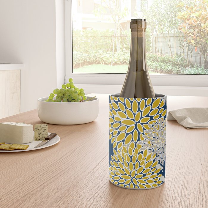 Floral Leaves and Blooms, Navy Blue, Yellow, Beige Wine Chiller Gallery Image 4