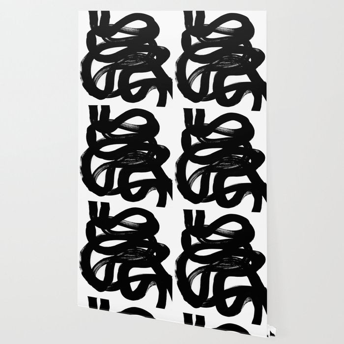 Swirl Black & White Minimalist Abstract Mid century Ink Art Dark Brush Strokes Wallpaper Gallery Image 2