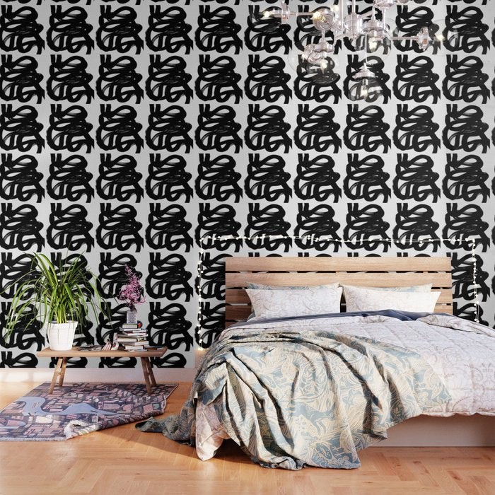 Swirl Black & White Minimalist Abstract Mid century Ink Art Dark Brush Strokes Wallpaper Gallery Image 1