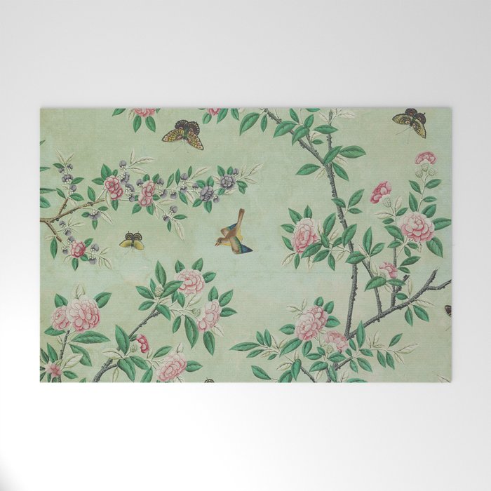 Antique Chinoiserie Peony Flower Bird Garden 1800 Welcome Mat Gallery Image 1