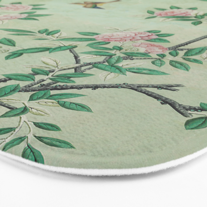Antique Chinoiserie Peony Flower Bird Garden 1800 Bath Mat Gallery Image 3