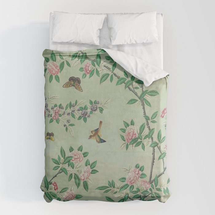 Antique Chinoiserie Peony Flower Bird Garden 1800 Duvet Cover Gallery Image 6