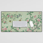 Antique Chinoiserie Peony Flower Bird Garden 1800 Desk Mat Gallery Image 1