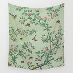 Antique Chinoiserie Peony Flower Bird Garden 1800 Wall Tapestry Gallery Image 4