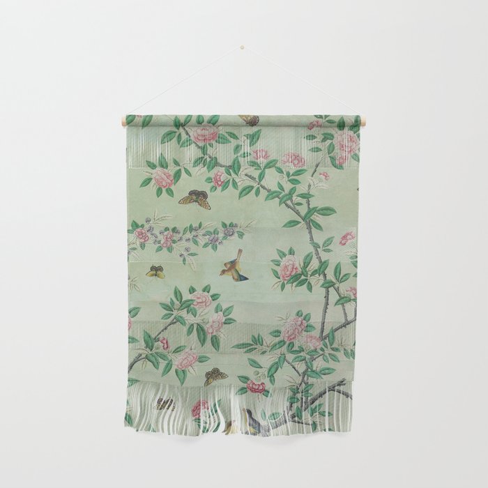 Antique Chinoiserie Peony Flower Bird Garden 1800 Wall Hanging Gallery Image 1