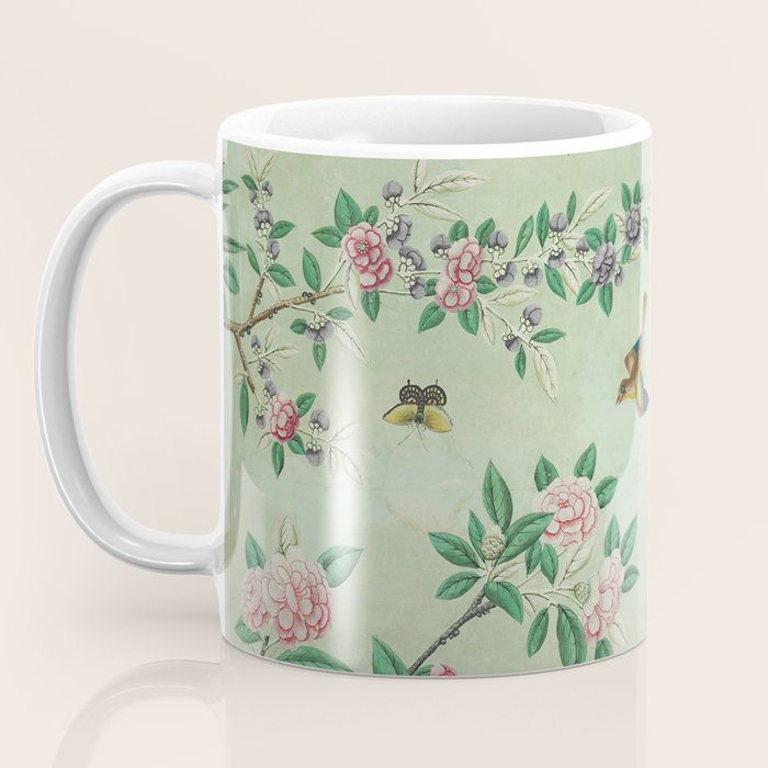 Antique Chinoiserie Peony Flower Bird Garden 1800 Coffee Mug Gallery Image 3