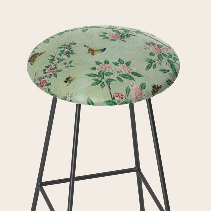 Antique Chinoiserie Peony Flower Bird Garden 1800 Stool Gallery Image 2