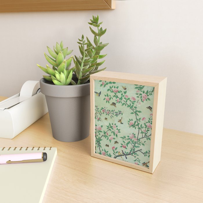 Antique Chinoiserie Peony Flower Bird Garden 1800 Mini Art Print Gallery Image 2