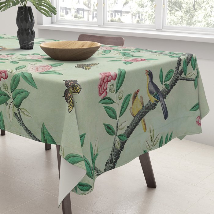 Antique Chinoiserie Peony Flower Bird Garden 1800 Tablecloth Gallery Image 3