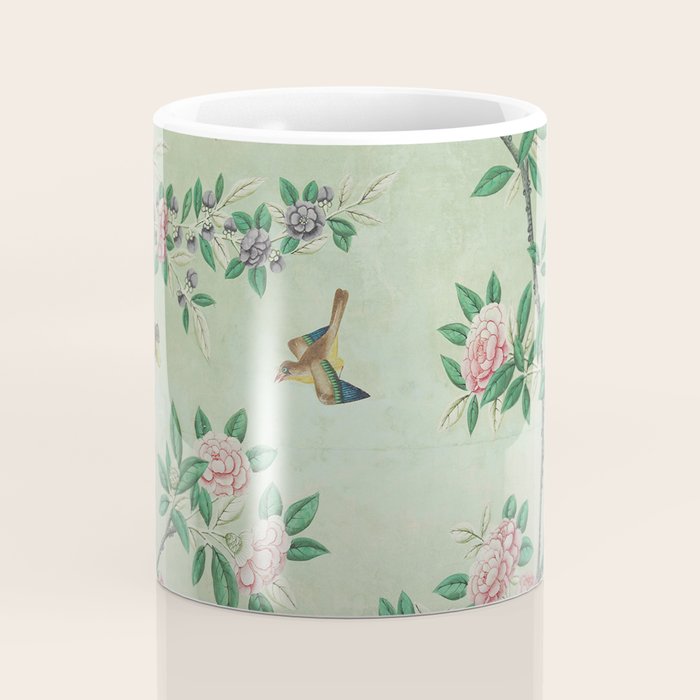Antique Chinoiserie Peony Flower Bird Garden 1800 Coffee Mug Gallery Image 4