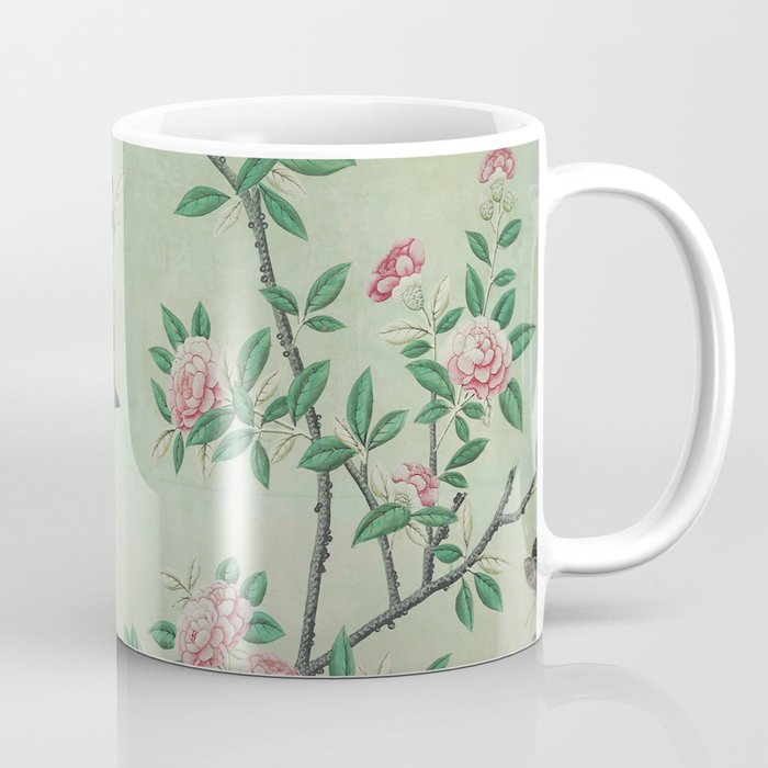 Antique Chinoiserie Peony Flower Bird Garden 1800 Coffee Mug Gallery Image 1