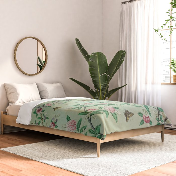 Antique Chinoiserie Peony Flower Bird Garden 1800 Comforter Gallery Image 2