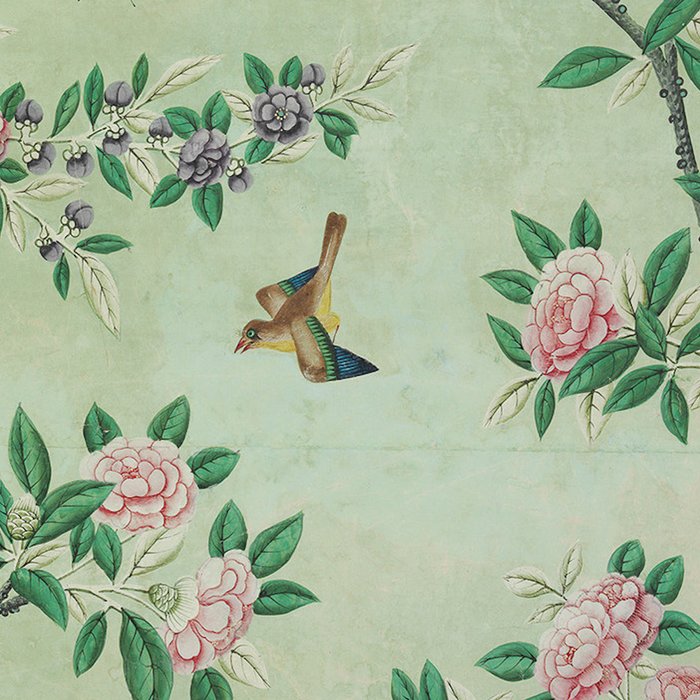 Antique Chinoiserie Peony Flower Bird Garden 1800 Coffee Mug Gallery Image 2
