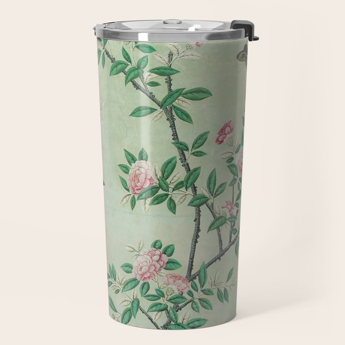 Antique Chinoiserie Peony Flower Bird Garden 1800 Travel Mug Gallery Image 2