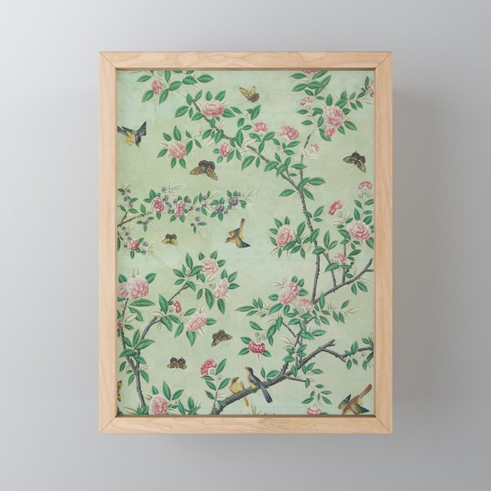 Antique Chinoiserie Peony Flower Bird Garden 1800 Mini Art Print Gallery Image 1