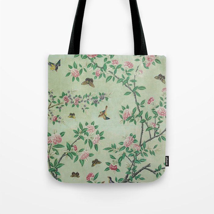 Antique Chinoiserie Peony Flower Bird Garden 1800 Tote Bag Gallery Image 1