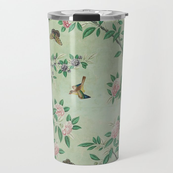 Antique Chinoiserie Peony Flower Bird Garden 1800 Travel Mug Gallery Image 1