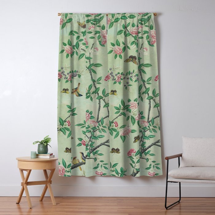 Antique Chinoiserie Peony Flower Bird Garden 1800 Window Curtain Gallery Image 5