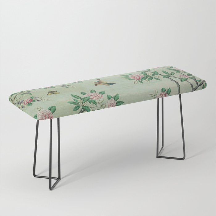 Antique Chinoiserie Peony Flower Bird Garden 1800 Bench Gallery Image 1