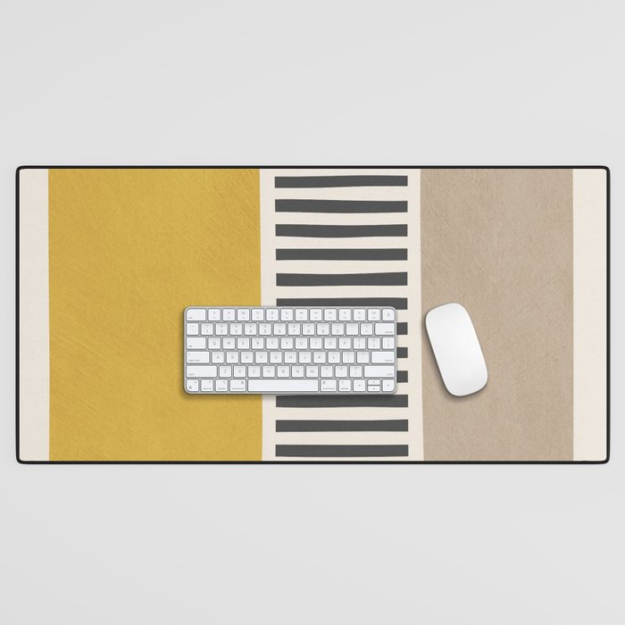 Mustard Beige Black Lines Abstract Art Desk Mat Gallery Image 1