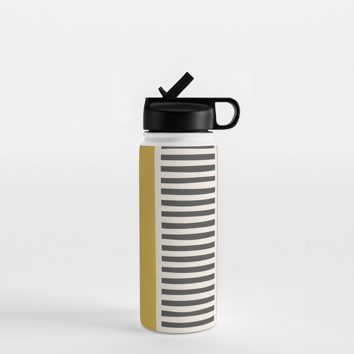 Mustard Beige Black Lines Abstract Art Water Bottle Gallery Image 1