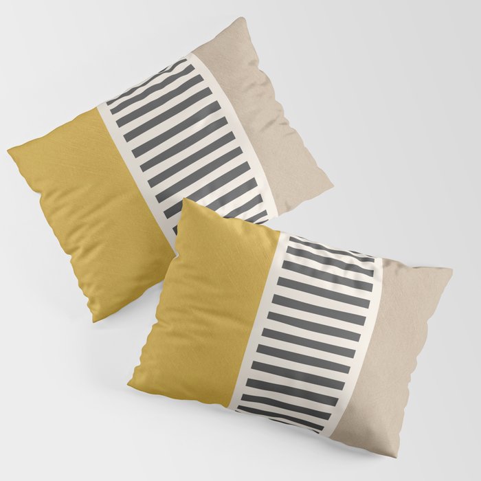 Mustard Beige Black Lines Abstract Art Pillow Sham Gallery Image 3